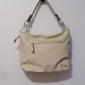 Cream Hobo Style Handbag Heavy Silver Hardware